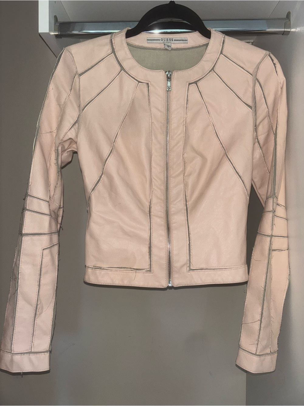 Guess Faux Leather Zip Up Jacket with Mesh Panels Size XS